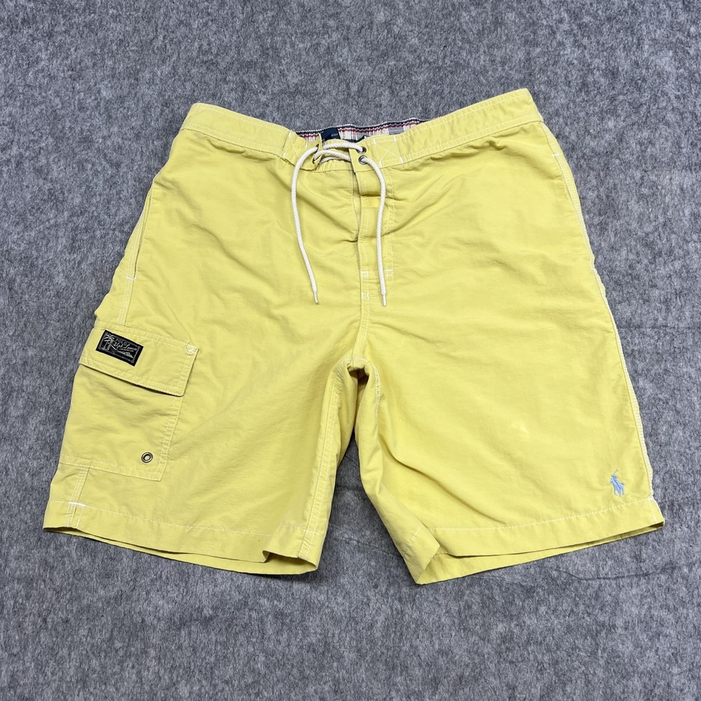 Polo Ralph Lauren Swim Trunks Mens Medium Yellow Cargo Pocket Mesh Lined Shorts